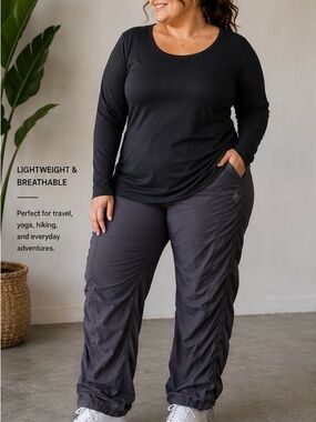Shambhala XXL Charcoal Ruched Travel Pants - Lightweight Comfort Athleisure